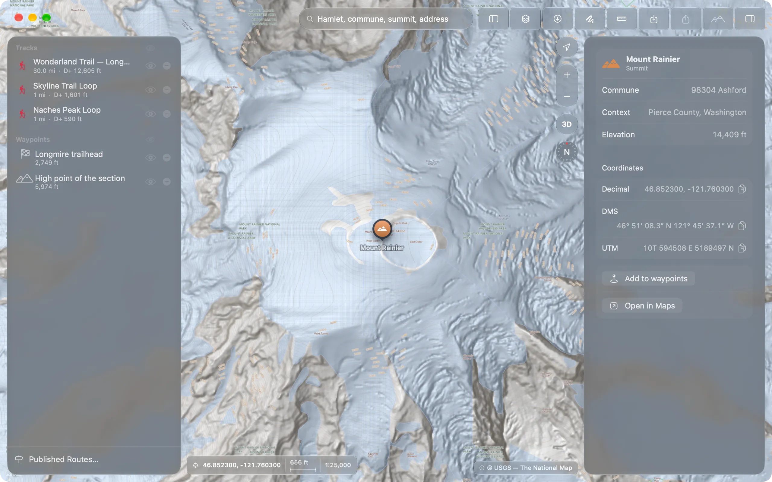 Balise's coordinate readout showing one point in three systems at once.